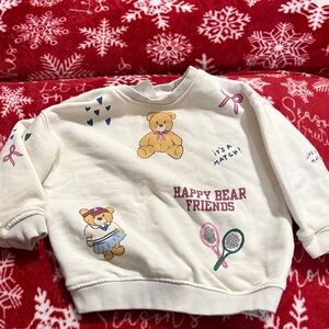 Zara Cream Kids Sweatshirt with Bear and Tennis Design